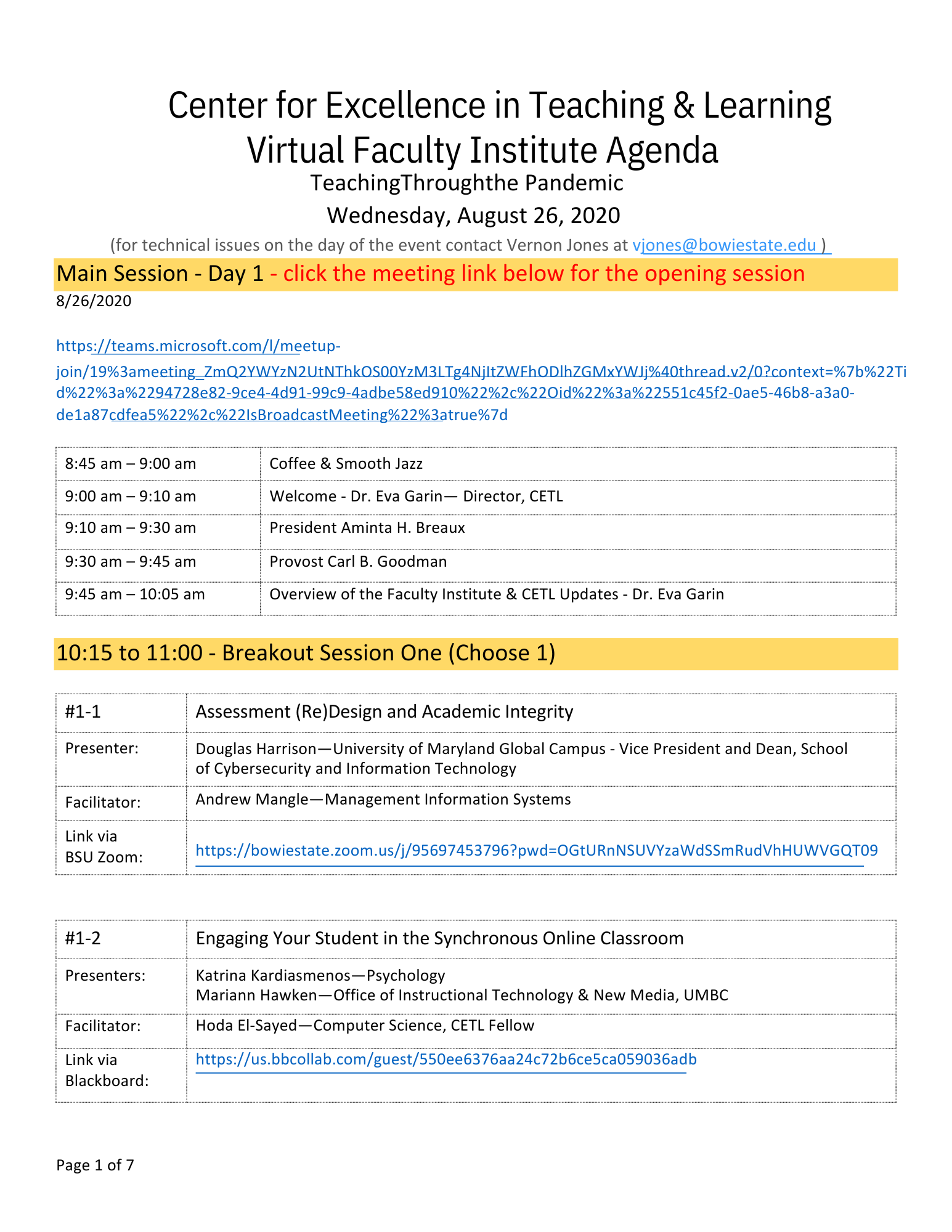 2020 Virtual Fall Faculty Institute Cover