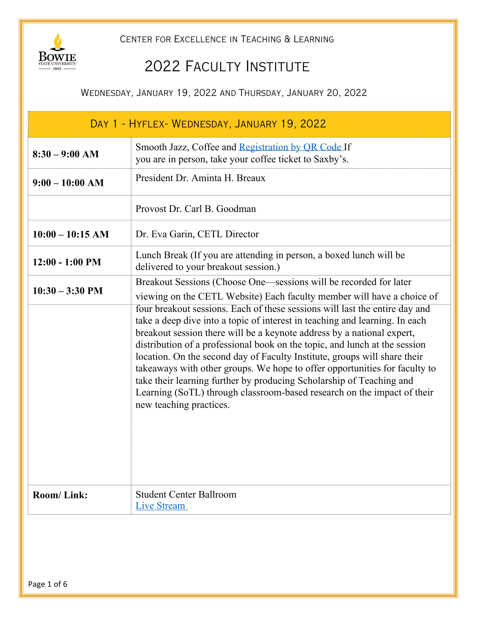 2022 Spring Faculty Institute Program