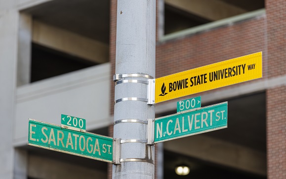 Bowie State honored with street sign in downtown Baltimore